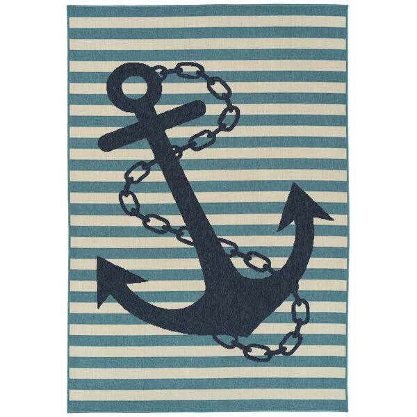 Kaleen Amalie 3 x 4 Light Blue Indoor/Outdoor Border Coastal Throw Rug