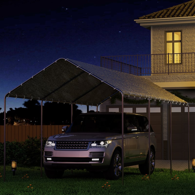 Heavy Duty Carport, Waterproof & UV Resistant Garage Cover with 8 Heavy-Duty Galvanized Steel Poles, Tool-Free Assembly