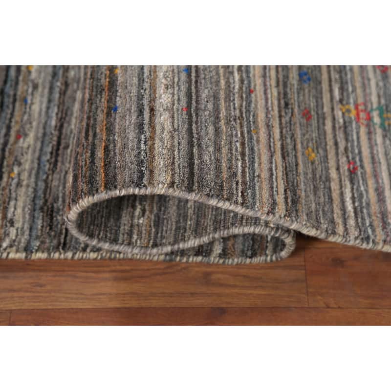 Striped Gabbeh Indian Area Rug Handmade Wool Carpet - 5'1"x 7'11"