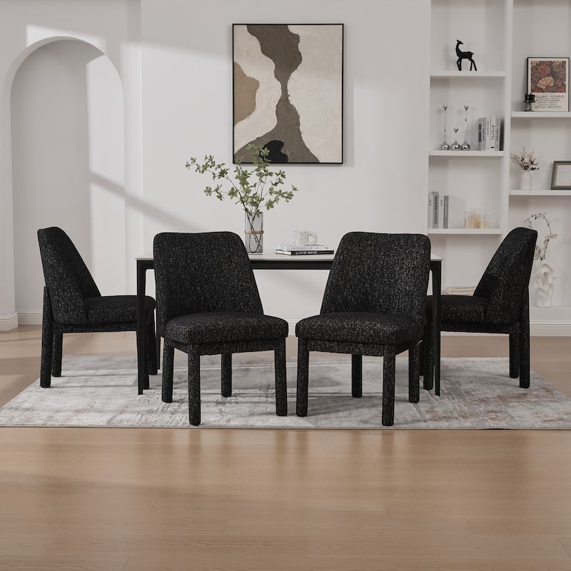 21.46" Wide Modern Minimalist Dining Chair Set Of 4, Chenille Upholstered, Rubberwood Legs, High Curved Backrest