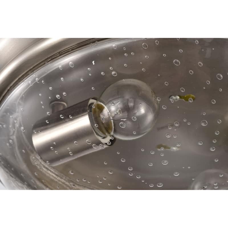 Brushed Nickel 13 in. 2-Light Modern Flush Mount with Seeded Glass Shade - Brushed Nickel