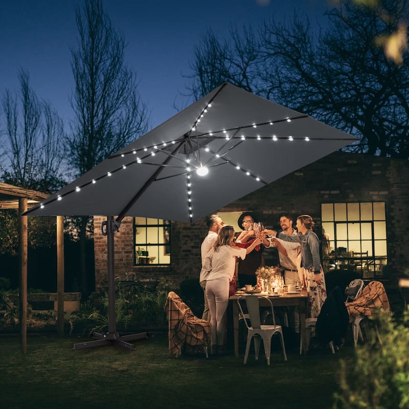 Pellebant 11X11 FT Outdoor Square Cantilever Patio Umbrella Solar LED Lighted