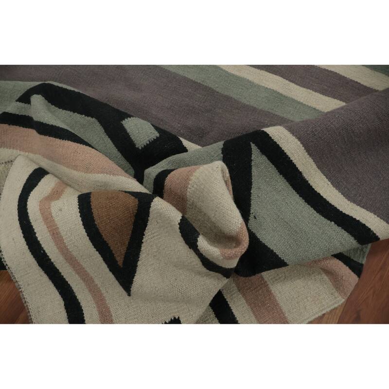 Hand Woven Oriental 100% Wool Carpet Southwestern Tribal Greys & Charcoal Kilim Area Rug - 18' 3'' X 11' 10''