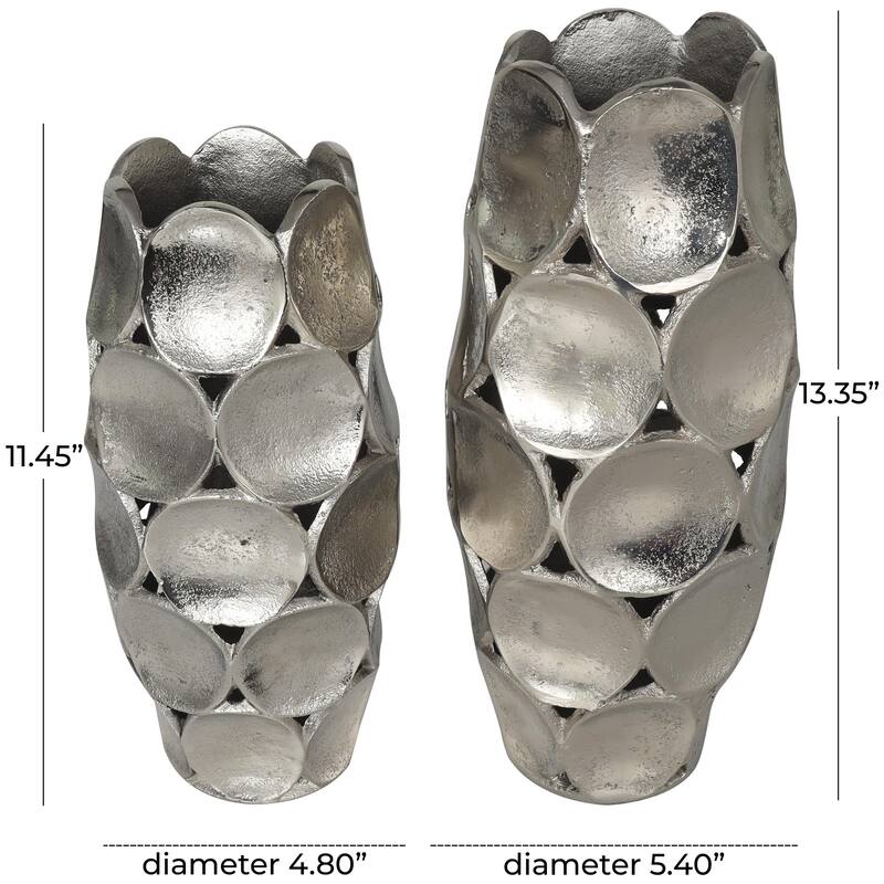 Aluminum Metal Geometric Open Framed Decorative Vase with Circular Plates - Set of 2 Gold or Silver - Roche River Decor
