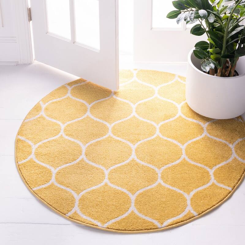 Contemporary Rosilan Collection Area Rug - 5' Round - Yellow