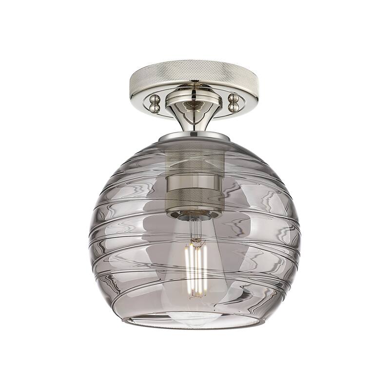 Innovations Lighting 434-1F-8-6 Crown Point Flush Mount Crown Point 6" - Polished Nickel / Light Smoke Deco Swirl