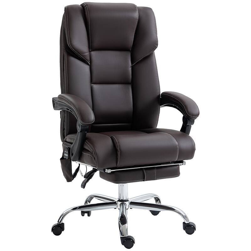 Vinsetto Massage Office Chair with 6 Vibration Points, Lumbar Heated PU Leather Reclining Computer Chair with Adjustable Height