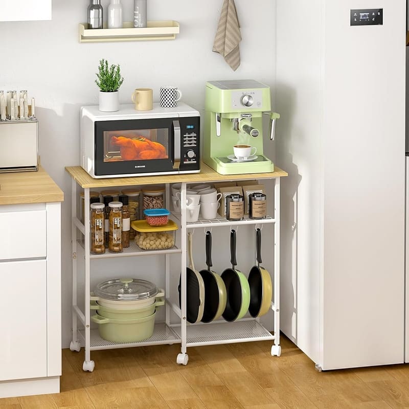 Kitchen Microwave Cart, Adjustable Shelf, Coffee Bar Stand Kitchen Baker's Rack with Wheels Rolling Storage Cart Organizer Shelf