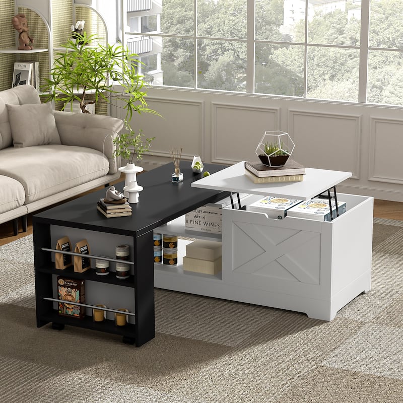 Rossetta Rustic-Style Lift Top Coffee Table with Built-in USB Ports and Power Outlets, Storage Compartments