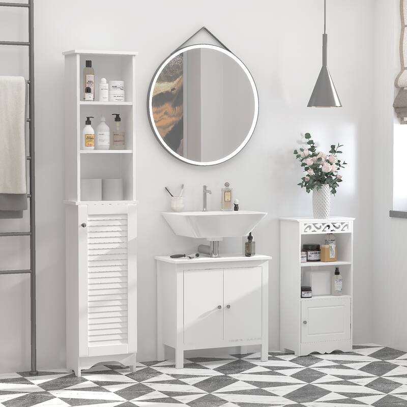 Modern Tall Bathroom Cabinet, Freestanding Linen Tower with 3 Open Adjustable Shelves, for Bathroom, White