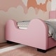 preview thumbnail 21 of 32, Twin Size Upholstered Platform Bed with Guardrail and Headboard,Modern Style Wood Bed