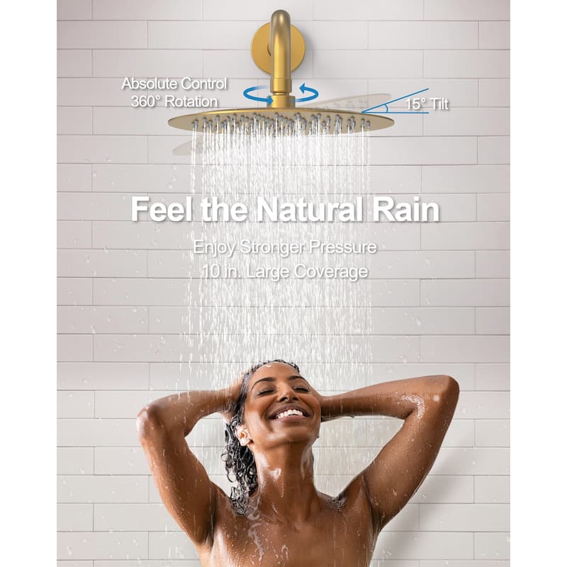 GRANDJOY 10inch Wall Mount Rainfall Shower Head and Handheld Shower Spray Combo Shower System