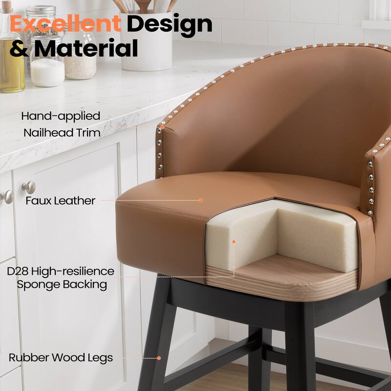 26.4"H Swivel Faux Leather Upholstered Solid Wood Counter Stools