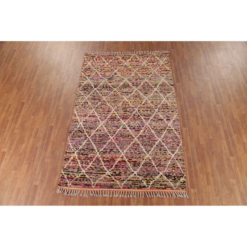 Trellis Plush Moroccan Oriental Area Rug Hand-Knotted Wool Carpet - 6'0" x 9'7"