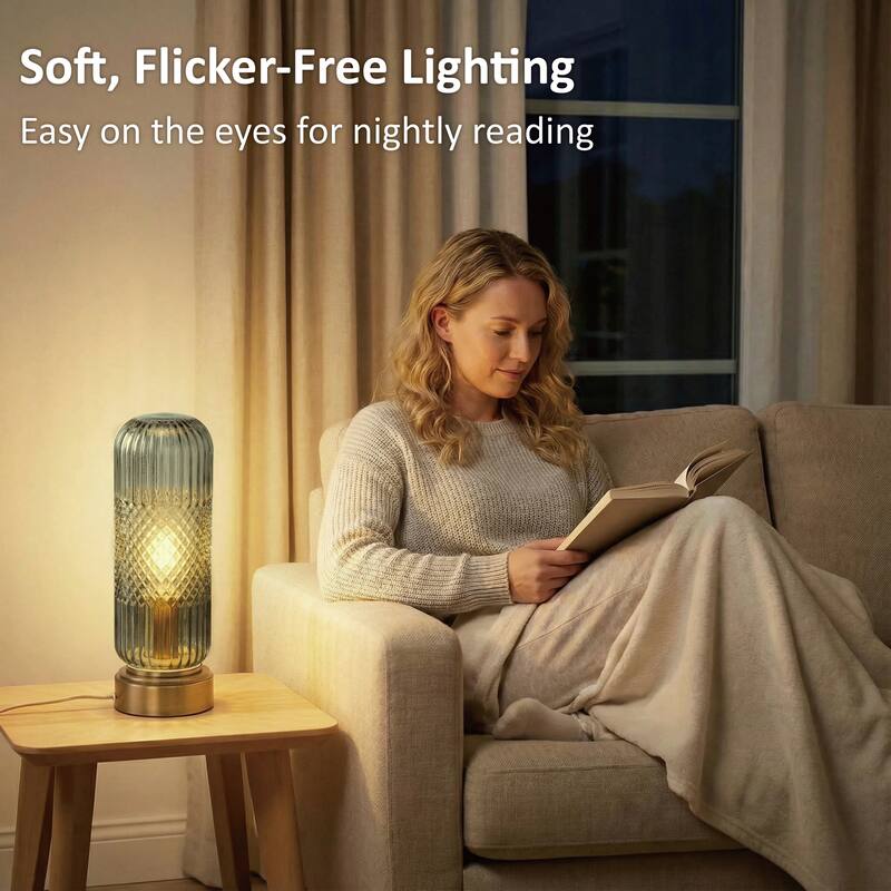 11.6'' Touch Control Glass Table Lamp with Antique Bronze Base, UL Listed, bulb not included - Bedside & Accent Lamp