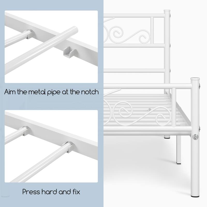 Yaheetech Graceful Scroll Bed Metal-Framed Bed with Footboard