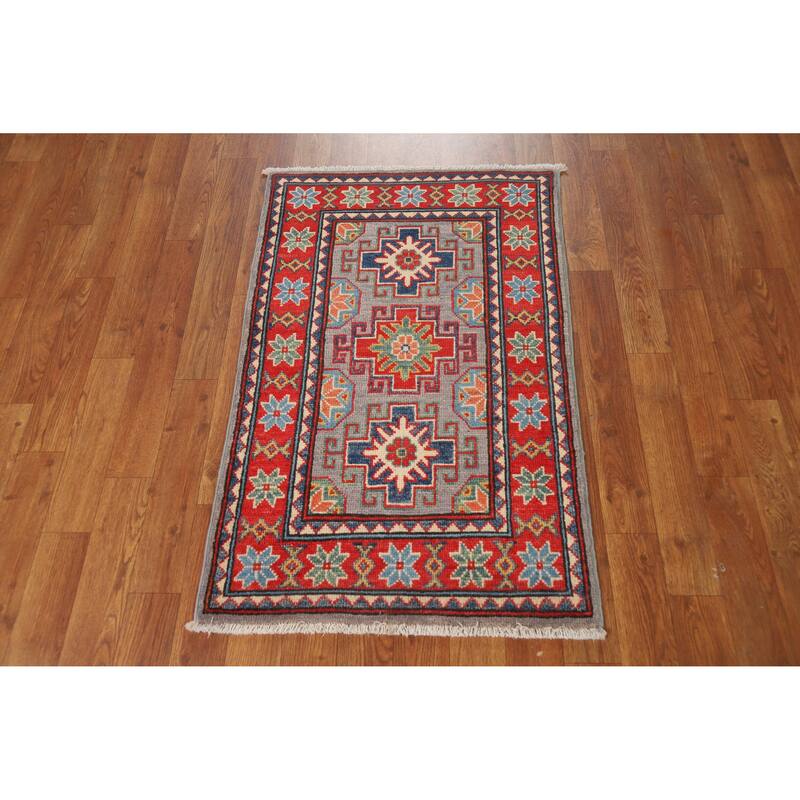 Gray Traditional Kazak Oriental Accent Rug Hand-Knotted Wool Carpet - 2'0"x 3'0"
