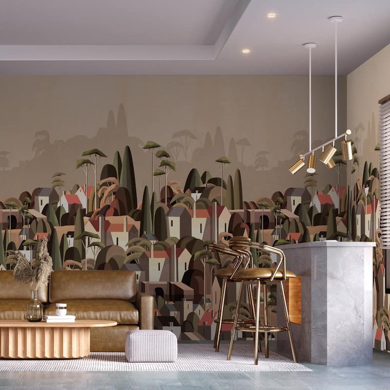 Moody Village Landscape Wallpaper Mural
