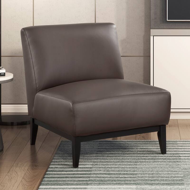 Hayes 28.5" Leather Accent Chair - Black Finish Solid Wood Legs