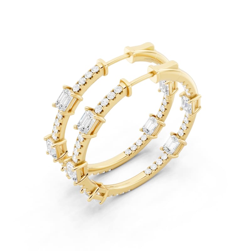 Auriya 14k Gold 3.00ctw Emerald Hoop Lab Grown Diamond Earrings (E-F VS)