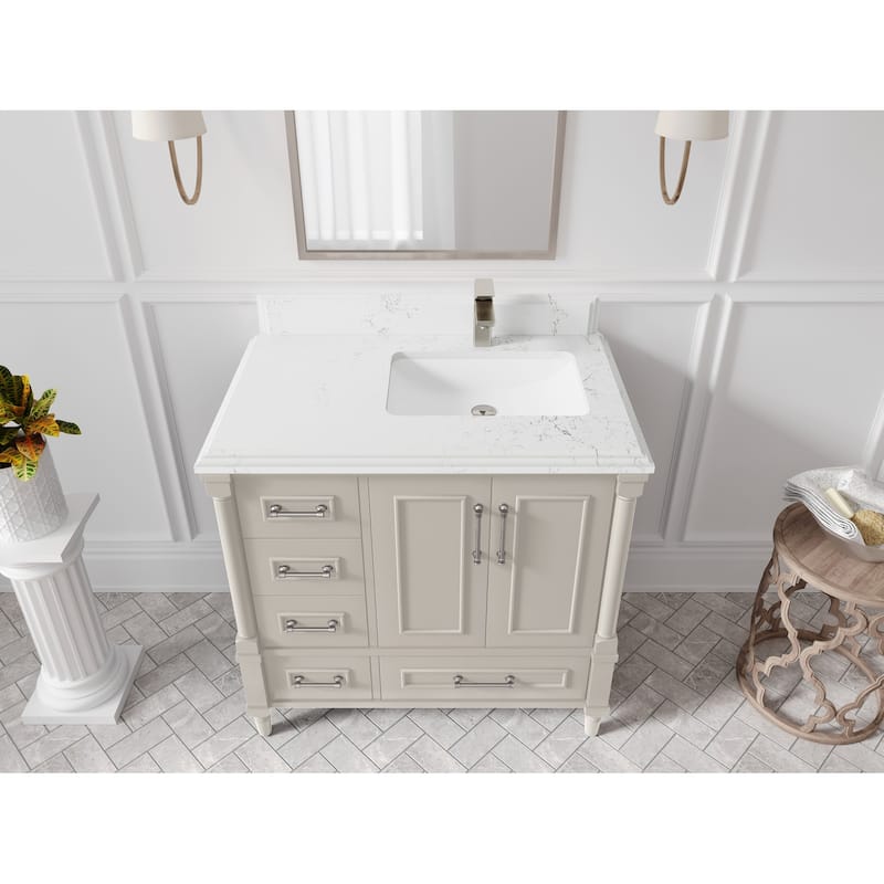 Willow Collections 36 in. W x 22 in. D Aberdeen Right Offset Sink Bathroom Vanity with Countertop - 1.5" Empira White - Fine Grain