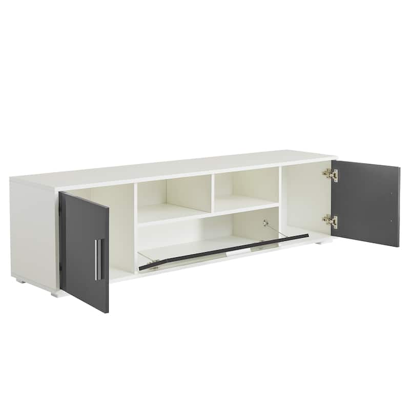 Contemporary TV Console with Remote-Controlled LED Lighting, Holds 65-Inch TVs, Ample Storage & Sturdy Build.