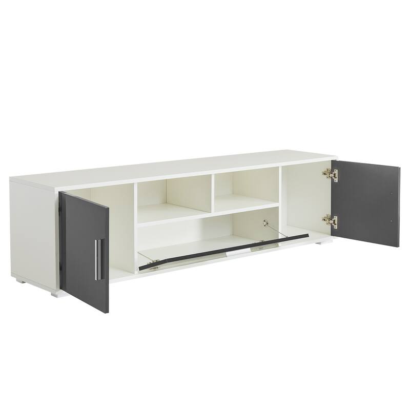 GDF Studio - Modern Particle Board TV Stand with LED Remote Lighting, Storage Cabinets & Open Shelves