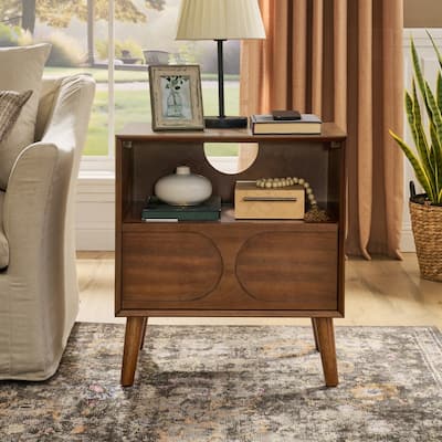 Mid-Century Modern Fluted Nightstand with Charging Station USB Ports,Outlet Hole,4 Solid Wood Legs