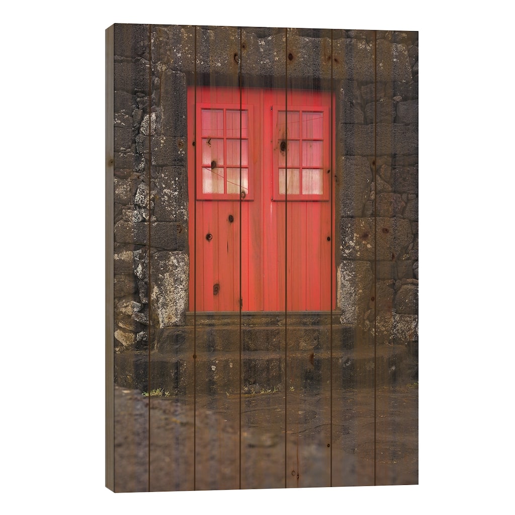 Portugal, Pico Island, Porto Cachorro. Old fishing community set in volcanic rock buildings Print On Wood by Walter Bibikow