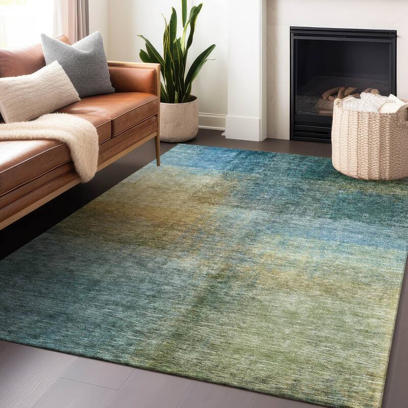 Machine Washable Indoor/ Outdoor Abstract Ombre Chantille Rug - Blue - 5' x 7'6"