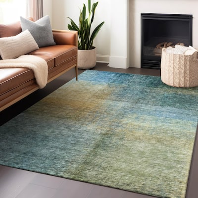 Machine Washable Indoor/ Outdoor Abstract Ombre Chantille Rug