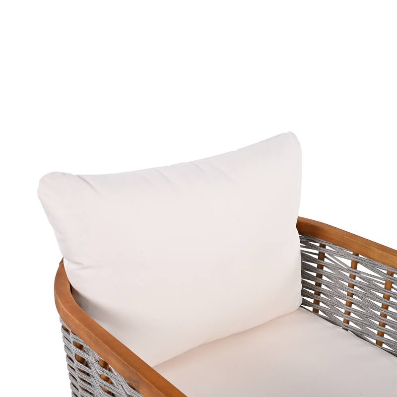 Christopher Knight Home - Aurelia Acacia Wood Outdoor Tub Design Loveseat with Woven Rope and Table Set
