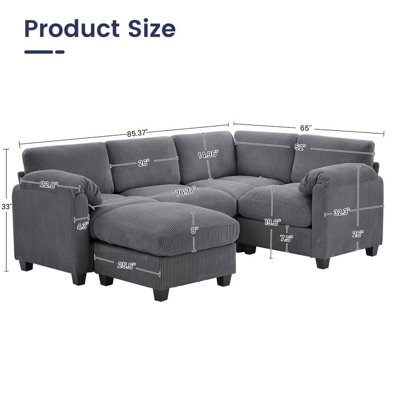 Multi-Seater Corduroy Sectional Sofa, Soft & Comfortable Corner Sofa