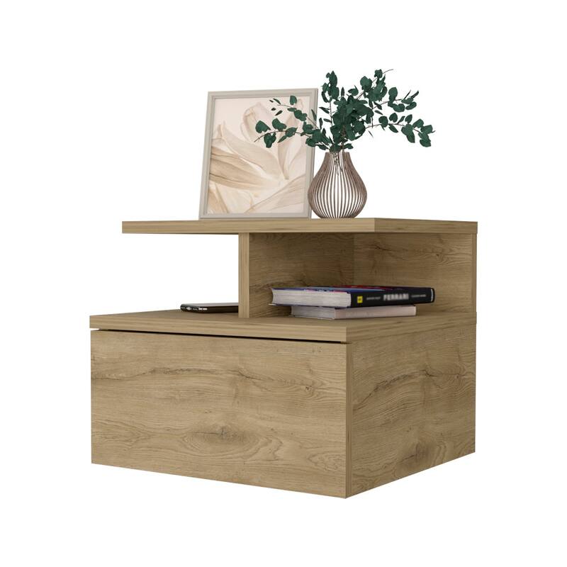 2-Tier Floating Wall-Mounted Nightstand with Ample Storage Space