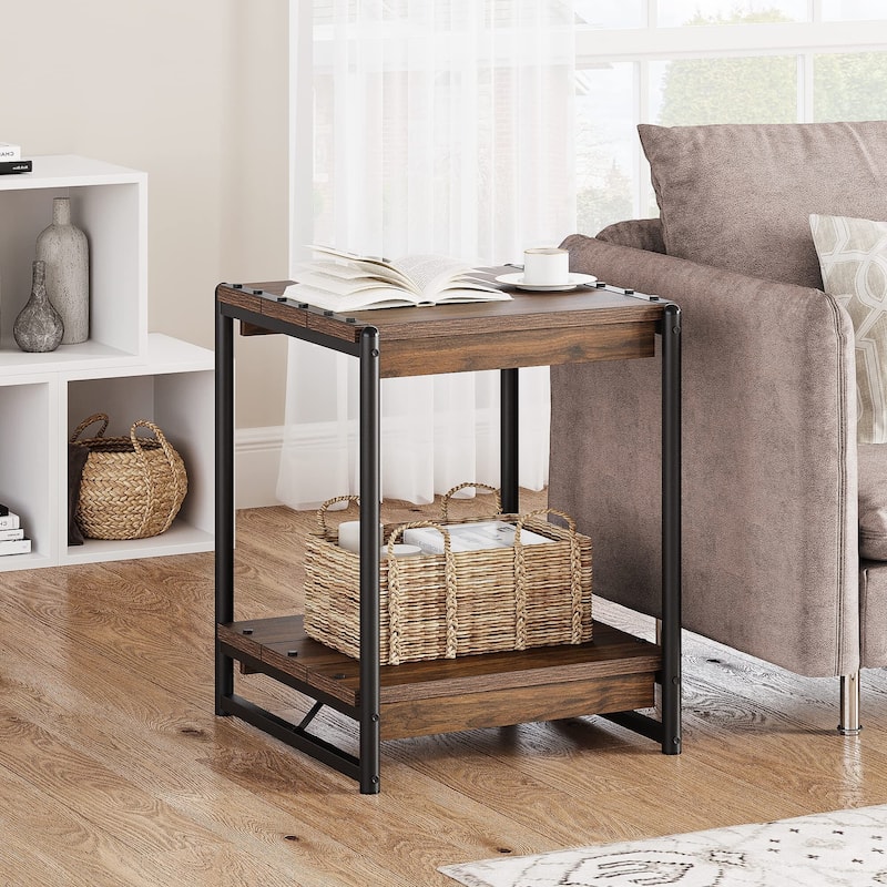 20'' Large Square Farmhouse Grey Wood Storage End Table
