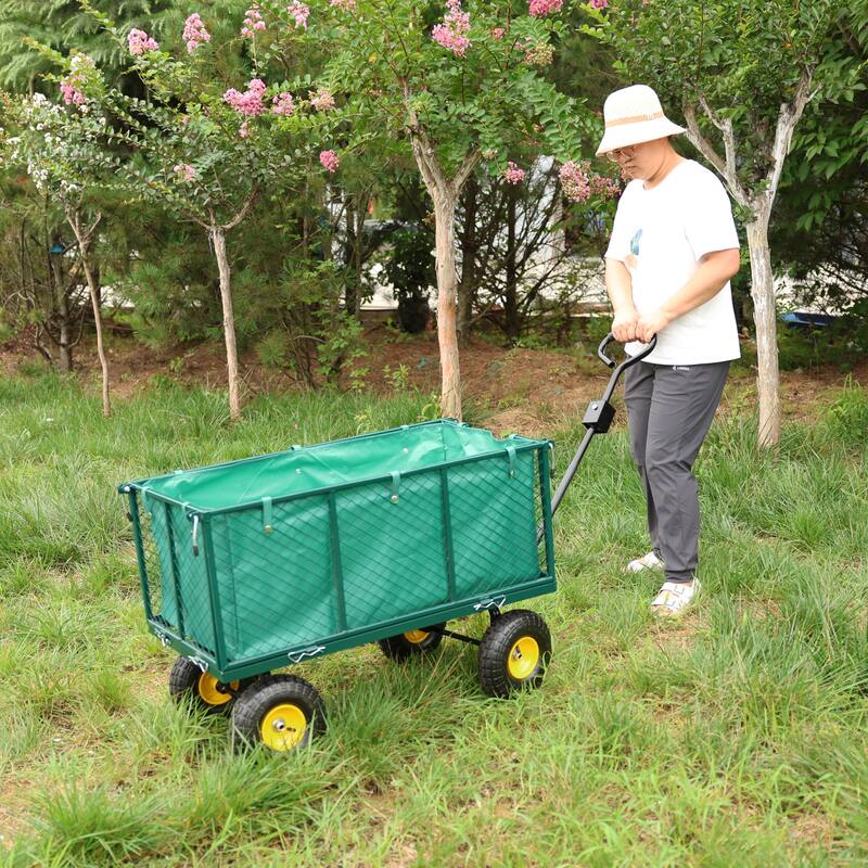 Utility Wagon with 880 lb Load - Mesh Garden Cart with 10" Tires, Removable Sides & Handle, for Landscaping & Outdoor Hauling