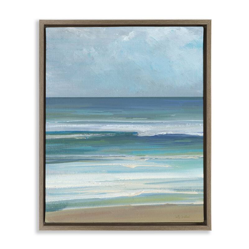 Stupell Calming Beach Wave Visage Framed Floater Canvas Wall Art Design By Sally Swatland - 17 x 21 - Brown