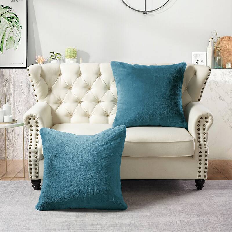 Serenta Heavy Fauxfur Pillow Shell 2 PC Set, NO INSERT - 26" x 26" - Smoke Blue