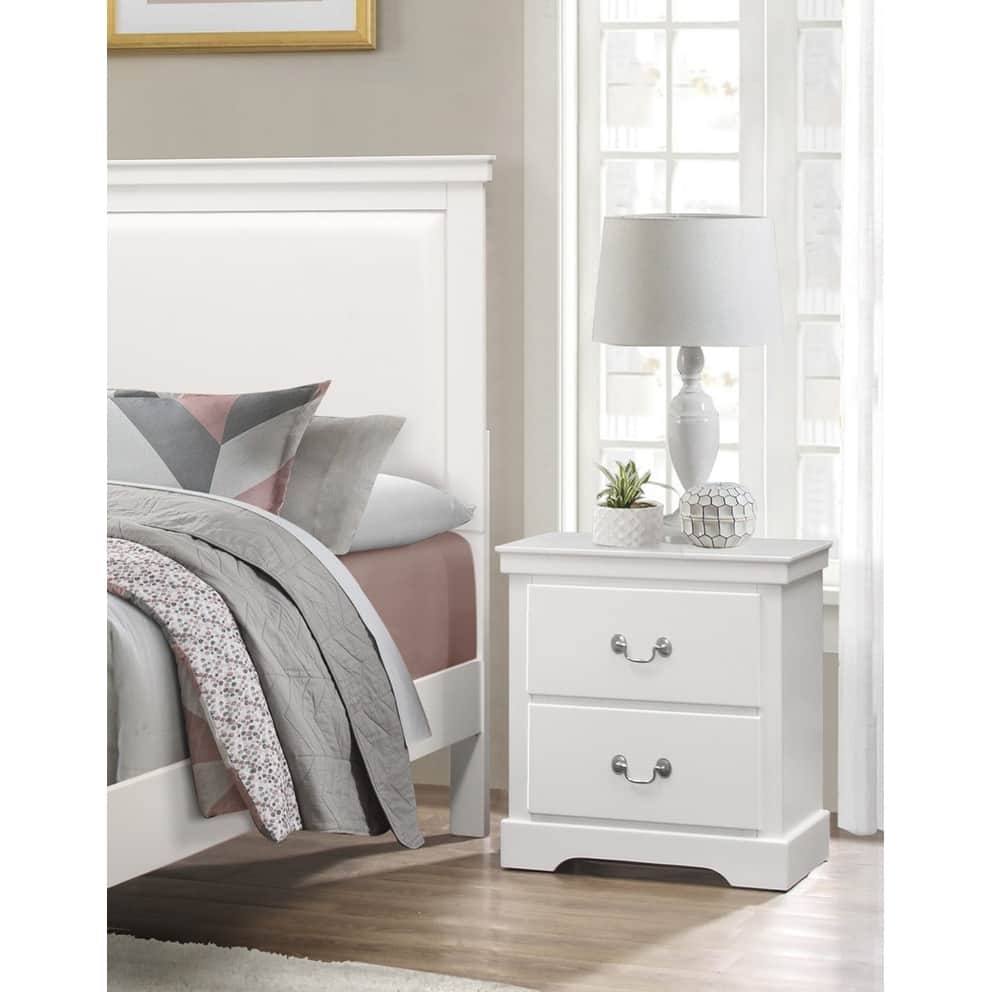 Classic 2-Drawer Nightstand in White Finish with Satin Nickel Handles