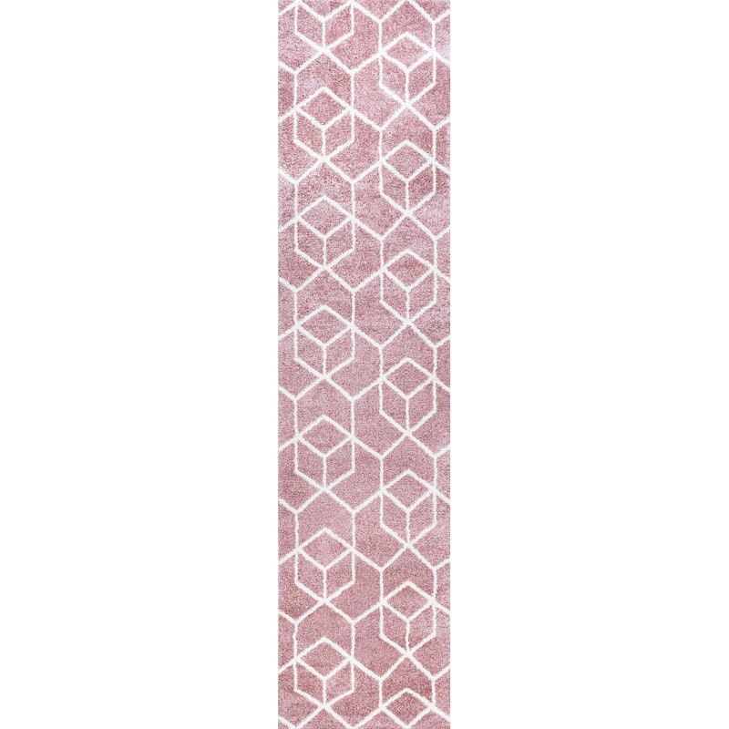 JONATHAN Y Cole Blocks Modern Geometric Area Rug - 2 X 8 - Rose/White