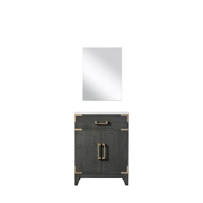 Black Oak Bath Vanity 24" W x 18" D, Acrylic Countertop with Soft Close Storage Cabinet, 18" Mirror Included