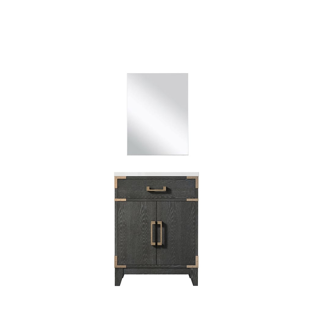 Black Oak Bath Vanity 24" W x 18" D, Acrylic Countertop with Soft Close Storage Cabinet, 18" Mirror Included
