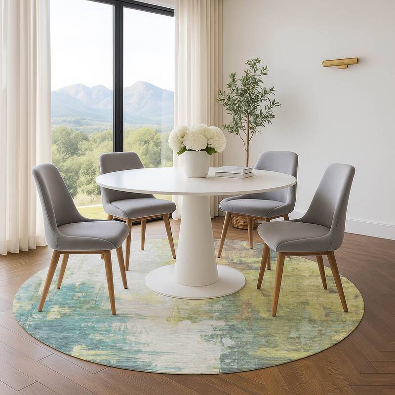 Premium Washable Super Soft Abstract Brushstroke Mayfield Rug - Seafoam - 8' x 8'