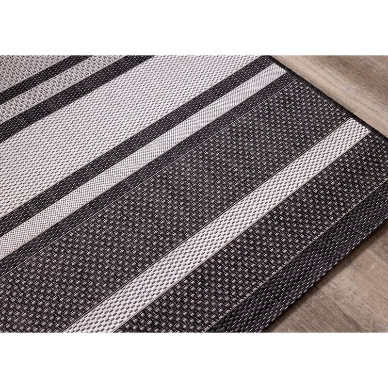 Jackson Collection - Grey/ Black Striped Indoor/Outdoor Rug