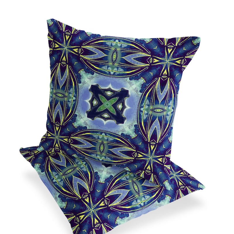HomeRoots Set of Two 16" X 16" Blue and Green Blown Seam Floral Indoor Outdoor Throw Pillow - 16.00' X '16.00' X '5.00