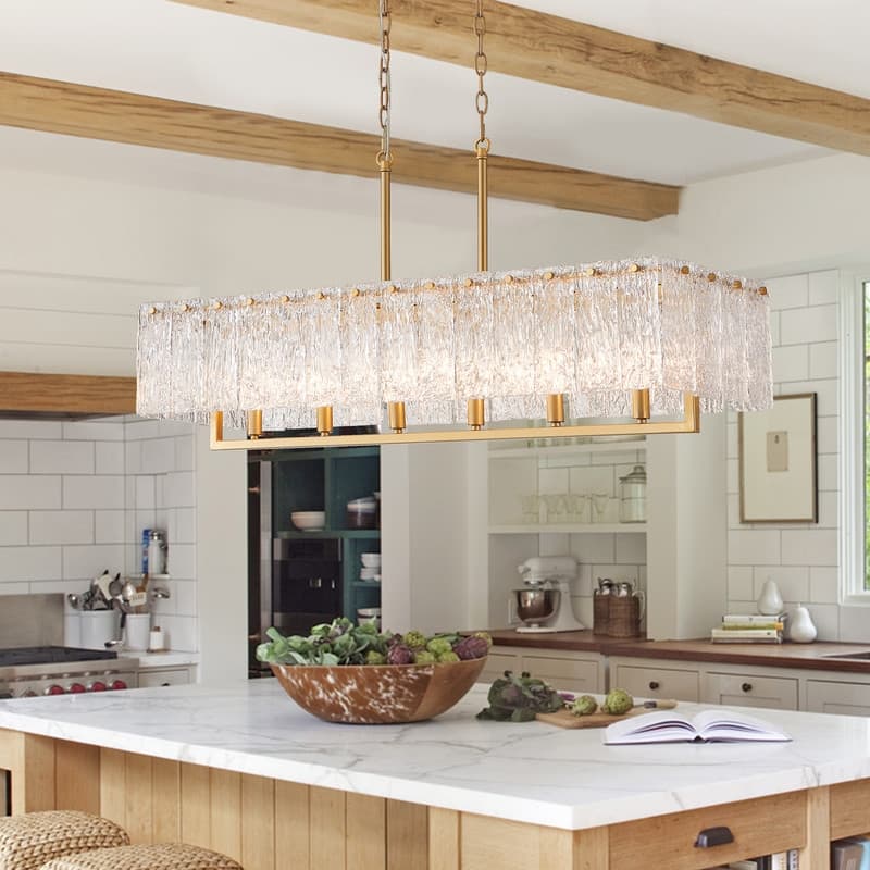 KAWOTI 6-Light Rectangle Kitchen Island Pendant with Textured Glass - L 41.75" x W 12.75" x H 22.6"