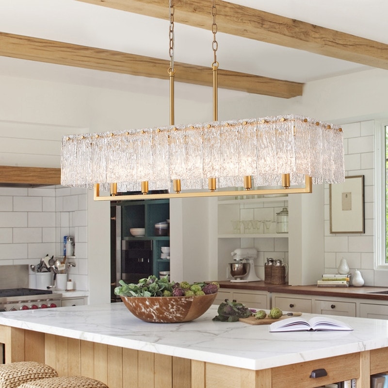KAWOTI 6-Light Rectangle Kitchen Island Pendant with Textured Glass - L 41.75" x W 12.75" x H 22.6"