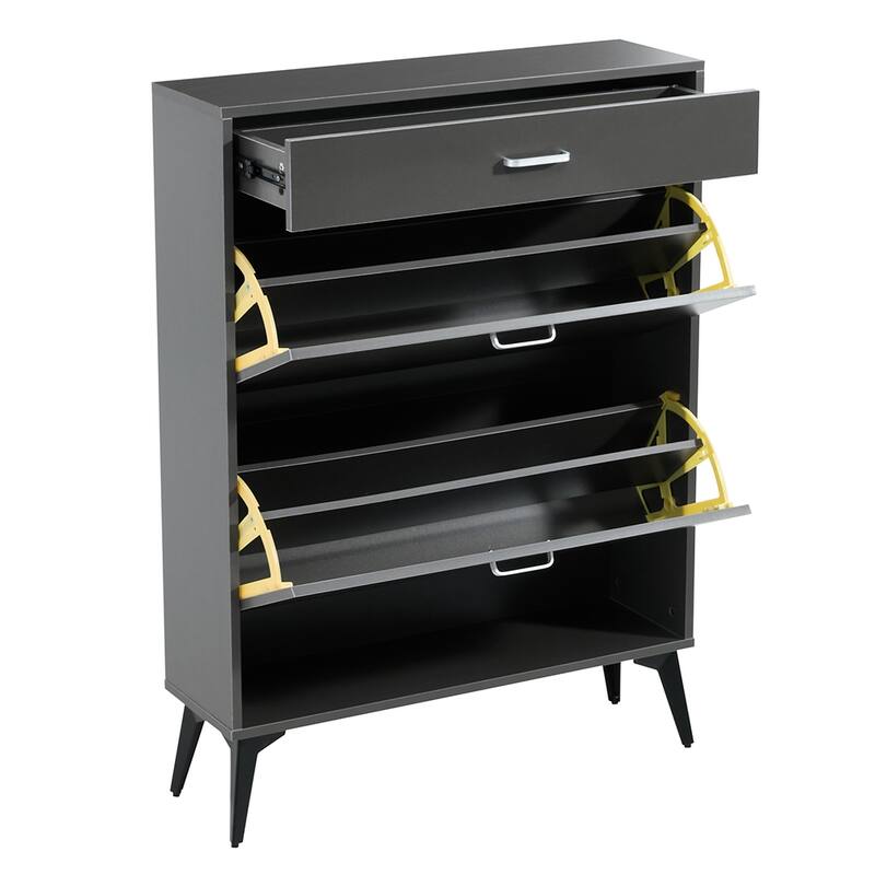 Shoe Cabinet With 2 Flip Drawers Open Shelf Modern Shoe Racks Storage Organizer