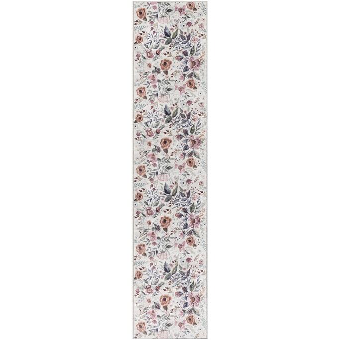Nourison Washables Indoor Multicolored Floral Area Rug - 2' 2" x 8' - Ivory/Pink - Runner