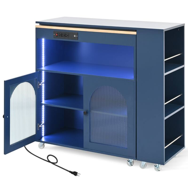 Rolling Kitchen Island With Extended Table(no include stool)